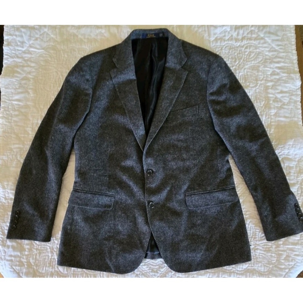 Polo Ralph Lauren Mens Sport Coat 44R Grey Charcoal Gray Wool Blend 2 Button